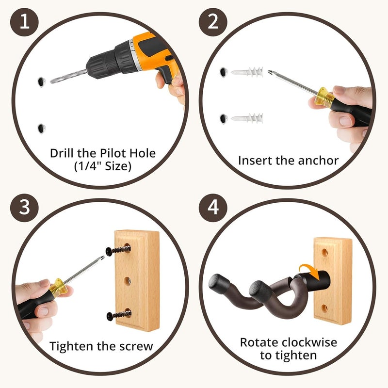 DIDA Guitar Wall Mount, Guitar Hanger, Silicone Pad, U-Shaped Guitar Wall Hanger Mount, Rotatable Guitar Holder Hook Stand Wall for Acoustic, Electric Guitar, Bass (Beechwood 2 Pack) - Image 4